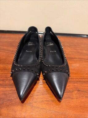 Christian Louboutin Black Studded Pointed-Toe Ballet Flats - Size 38